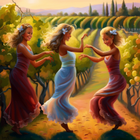 Girls dancing in the vineyard